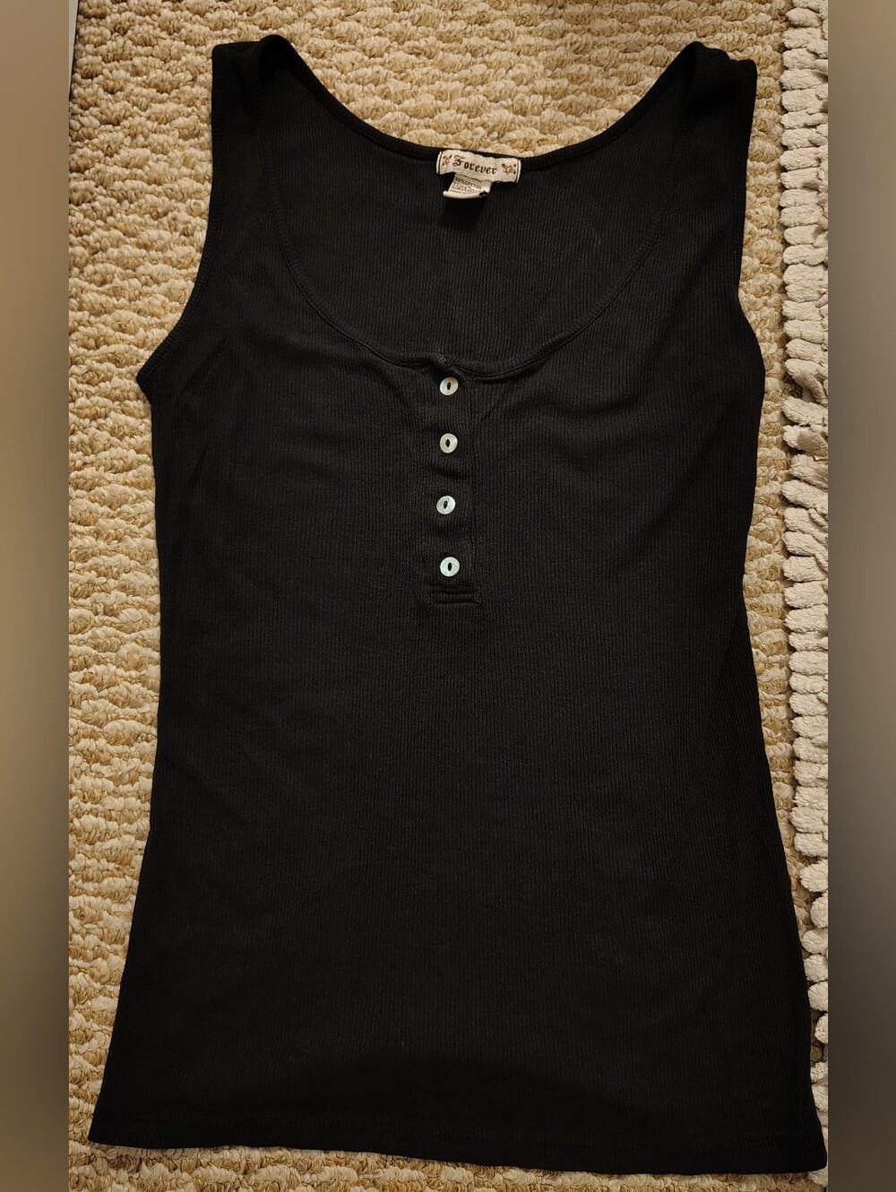 Black Ribbed Henley Tank Top